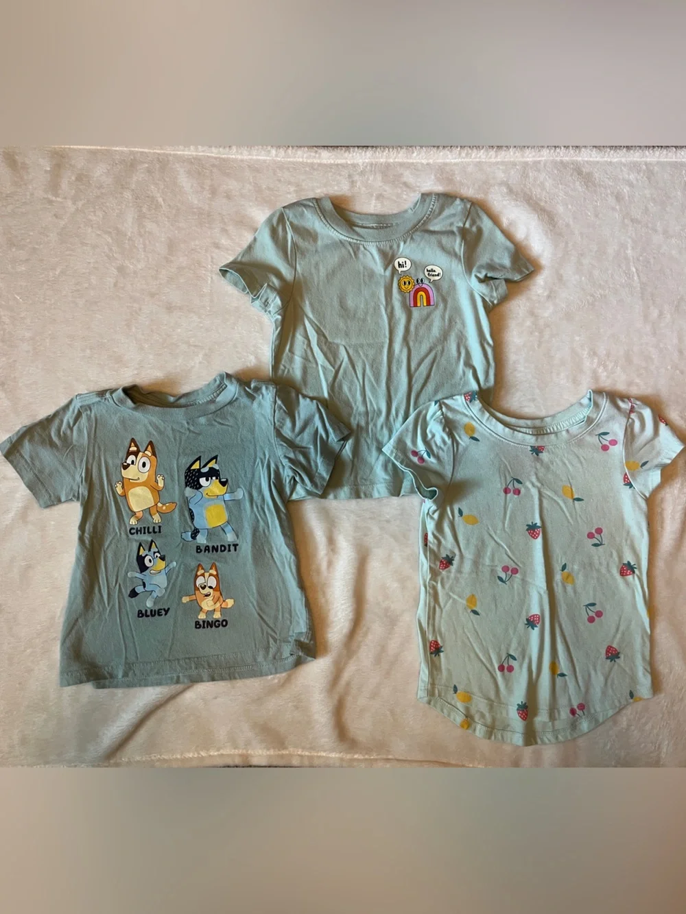 3-Pack Bundle Girls' Green Short-Sleeve Tops with Prints